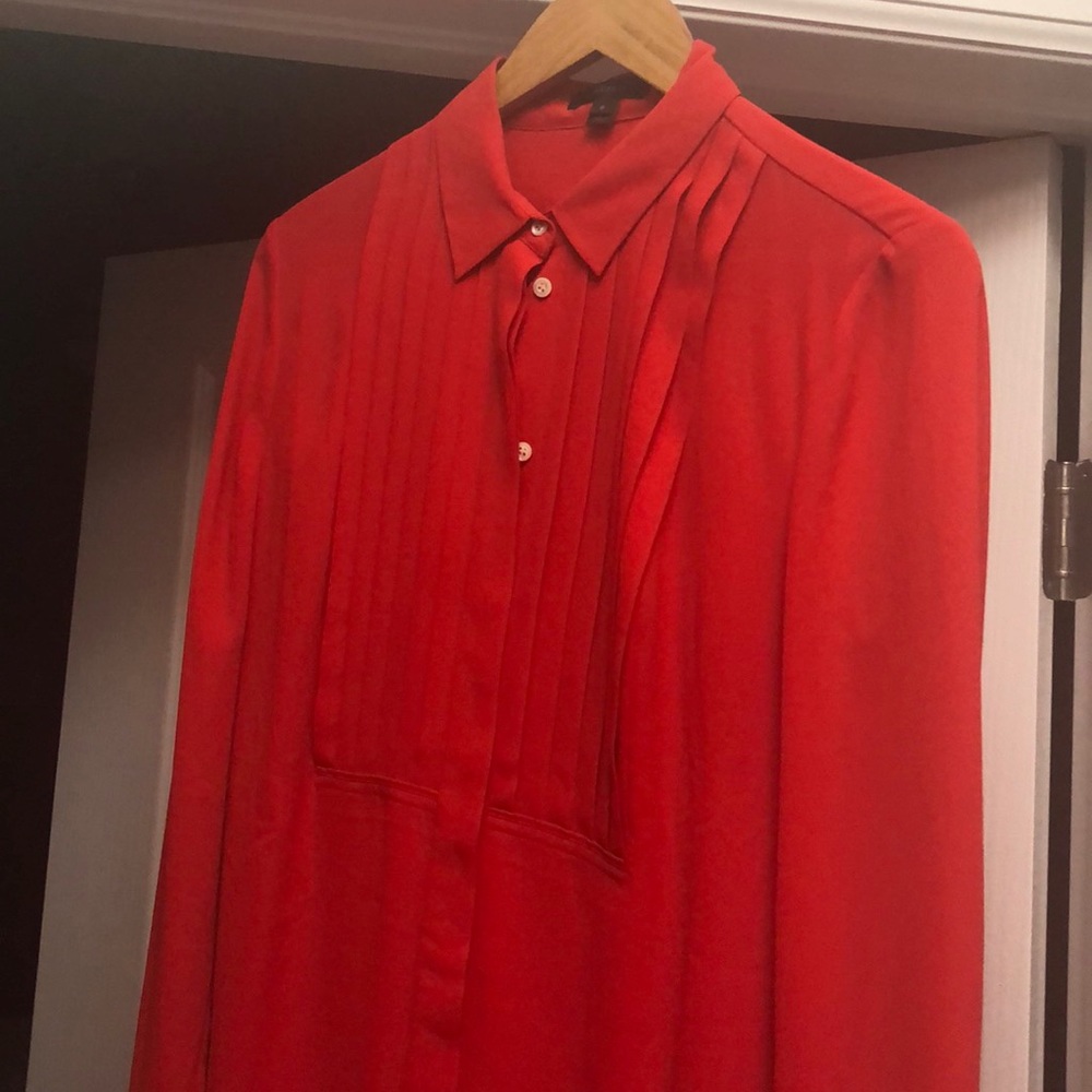 J Crew Red Pleated Blouse